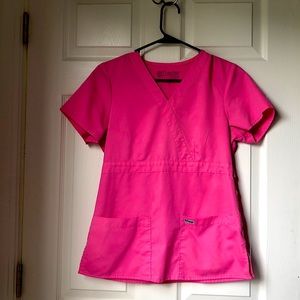 Womens hot pink scrub top, flattering fit and adjustable if needed